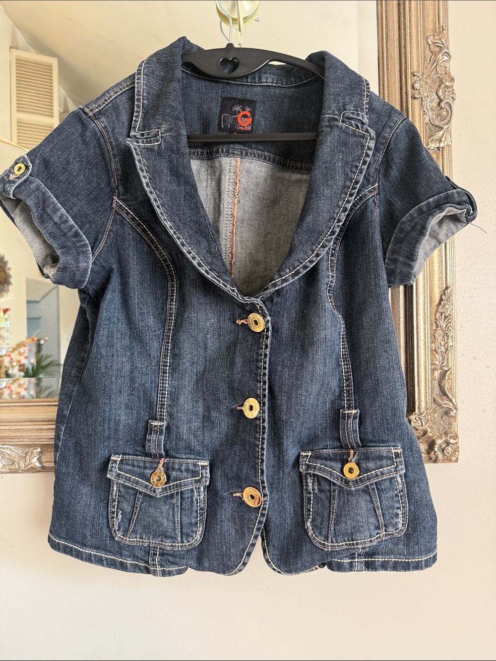 G by Guess Dark Blue Short-Sleeve Denim Jacket